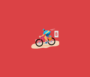 Illustration einer Radfahrerin, neben der ein B schwebt.